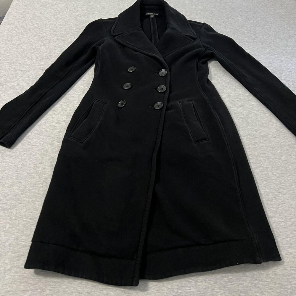 James Perse Coat Womens Small Black‎ Double Breasted Long Cotton Knit Luxury - Picture 8 of 12
